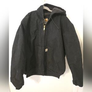 Carhartt Black Coat Jacket Hooded Union Labor Mens Size XL Heavy Cotton Blend